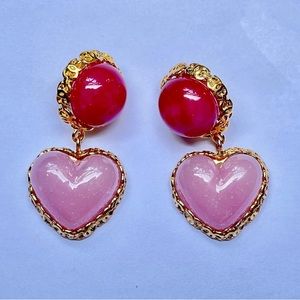 CHANEL COLLECTIBLE EARRINGS Collection 28 Pink GRIPOIX Hearts w 24K Gold Plating